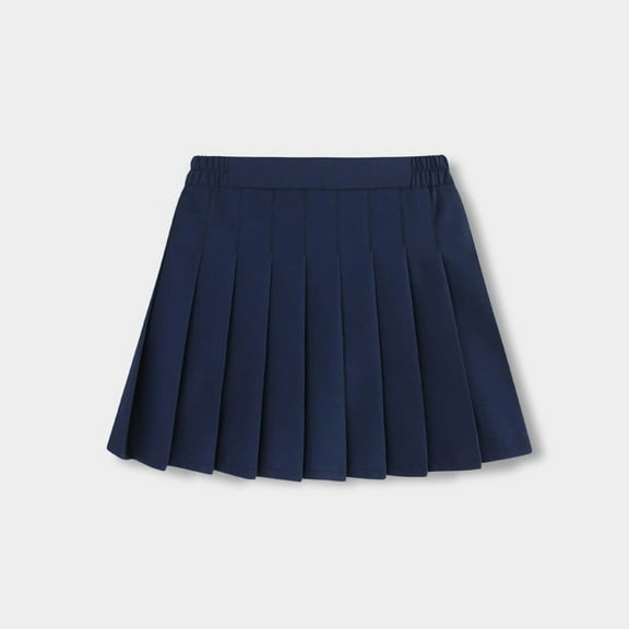 Girls Pleated Mini Skirt High Waist School Uniform Skirts with Bulit-in Short (Navy 17-18 Years)