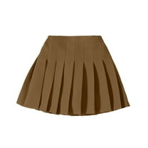 Girls Pleated Mini Skirt High Waist Uniform Skirt with Built-in Short A-Line Skirt Trendy Tennis Skirt Coffee 4-5 Years