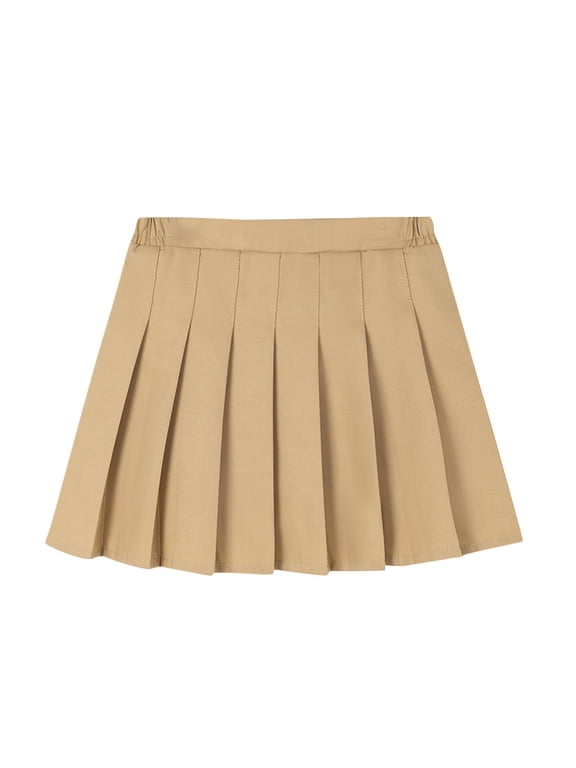 Girls Pleated Mini Skirt with Built-in Shorts Elastic Back Waist A-Line All-Season School Uniform Casual Bottom for Kids