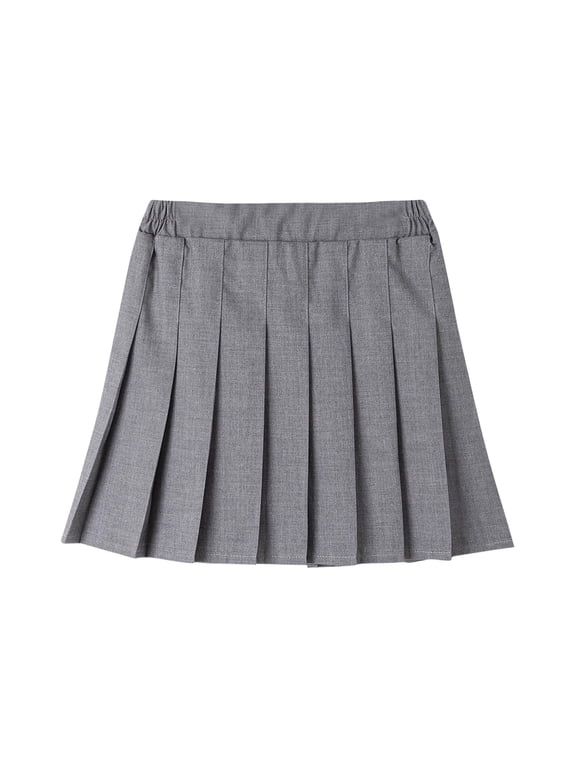 Girls Pleated Mini Skirt with Built-in Shorts Elastic Back Waist A-Line All-Season School Uniform Casual Bottom for Kids