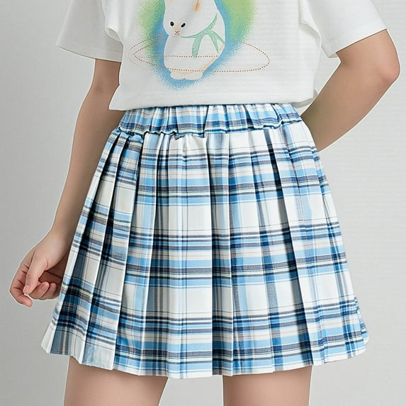 Girls' Pleated Plaid Skirt College Pleated Skirt School School Uniform Skirt for Girls 5-15Y