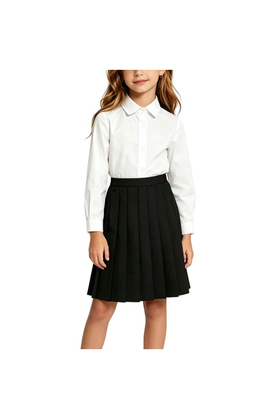 Girls Pleated School Uniform Skirt, Knee-Length, Elastic Waistband, Polyester, Machine Washable, Black,Size 3-4T