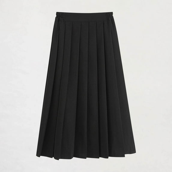 Girls' Pleated Skirt College Knee-length Skirt Solid Color A-line School Uniform Skirt for Girls 11-18Y