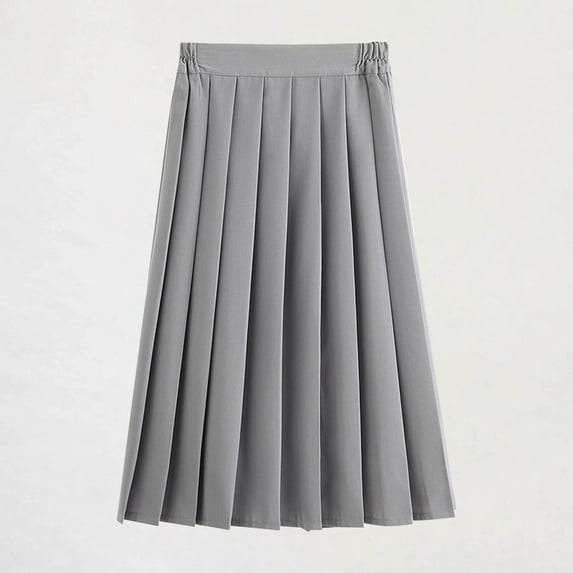 Girls' Pleated Skirt College Knee-length Skirt Solid Color A-line School Uniform Skirt for Girls 11-18Y