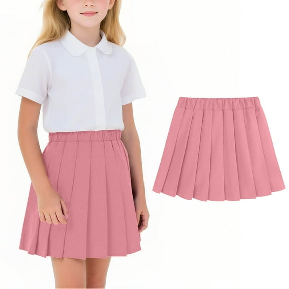Girls' Pleated Skirt College Style Skort Elastic Waist Solid Color School Uniform Skirt for Girls 2-17Y