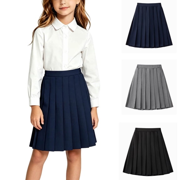 Girls Pleated Skirt Elastic High Waist Knee Length Flowy Skirt School Uniform Dress Teen Skirt,17-18 Years