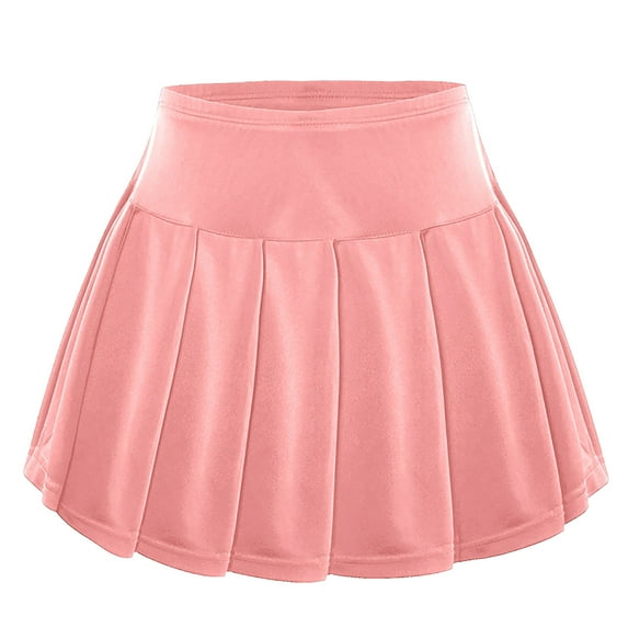 Girls Pleated Skirt Elastic Waist Uniform Plaid Skirt (Pink 13-14 Years)