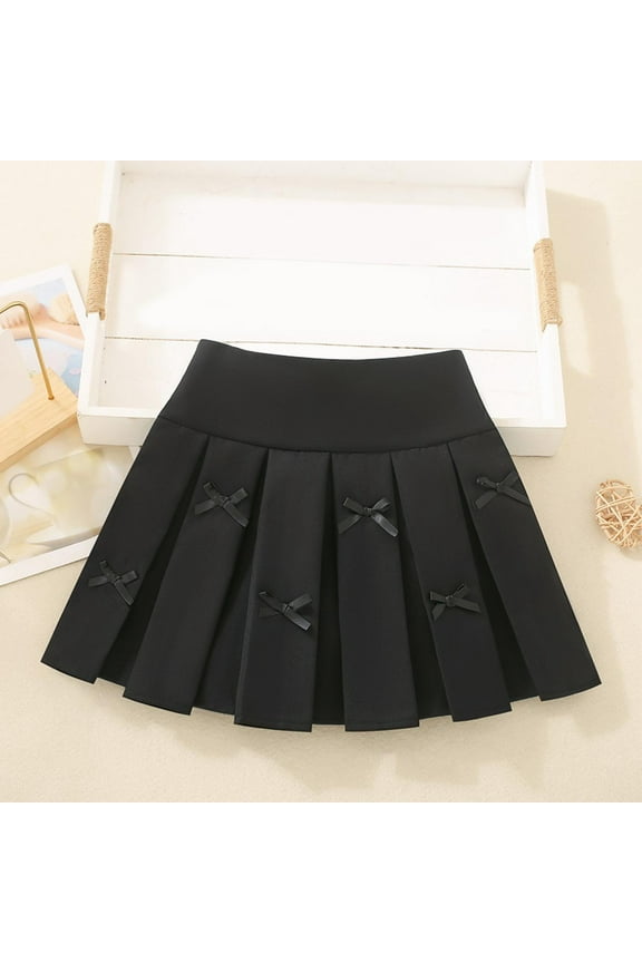 Girls Pleated Skirt, Fashion College Style Half Body Skirt Solid Color Short A-line Skirt for 3-11 Years, Lined Anti-Exposure Design for School