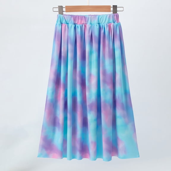 Girls' Pleated Skirt Gradient Solid Rainbow Lattice Skirt Pleated Knee-length Skirt for Girls 4-15Y