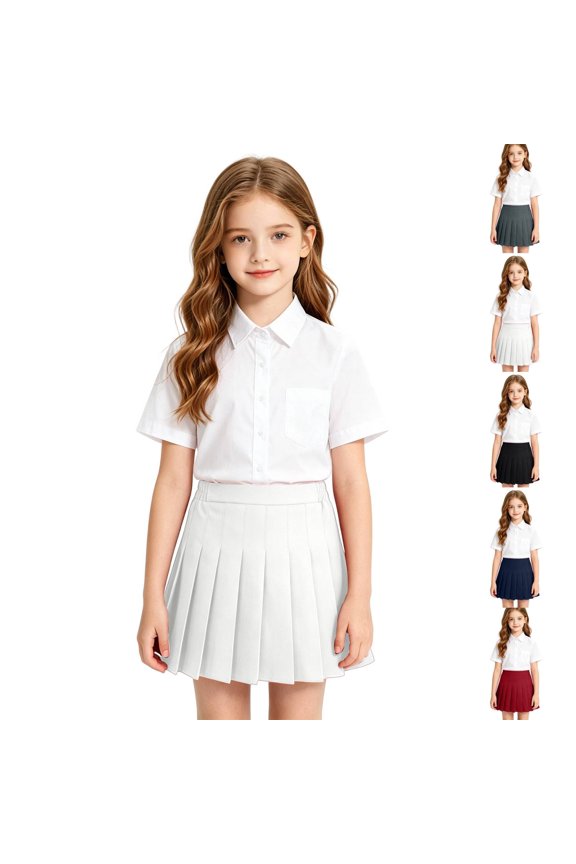 Girls' Pleated Skirt Little Kids School Uniform Mini Skirt with Shorts Elastic Waist Tennis Skater Skort White 110