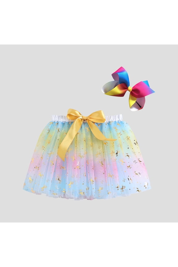 Girls Pleated Skirt Long Girl Mesh Tutus Skirt Colorful Layered Tulles Skirt Princess Birthday A-Line Dance Skirt with Bow Headband Blue 5Y