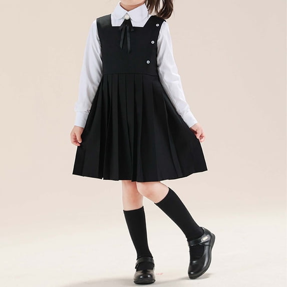 Girls Pleated Skirt School Gingham Uniform Jumper Dresses Kids Sleeveless Dress Preppy Clothes