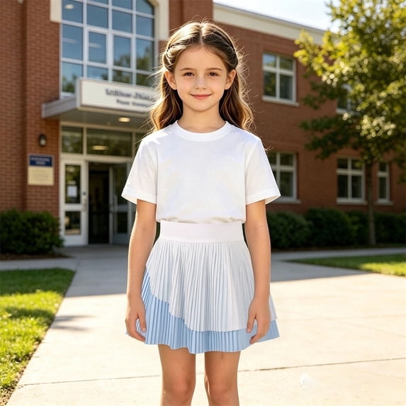 Girls Pleated Skirt School Uniform, High Waist A-Line Mini Skirt for Kids 3-15 Years