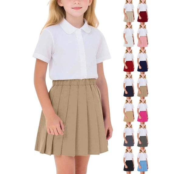 Girls Pleated Skirt,Sizes 2-17 Elastic Waist Cotton Comfortable Versatile School Uniform Skirt Brown