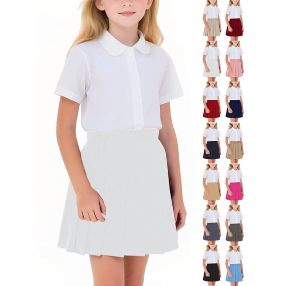 Girls Pleated Skirt,Sizes 2-17 Elastic Waist Cotton Comfortable Versatile School Uniform Skirt White