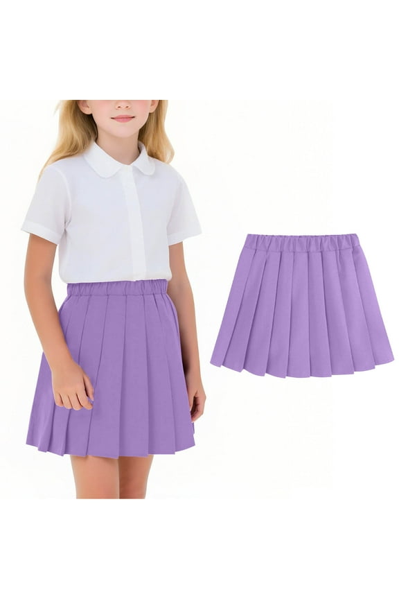 Girls Pleated Skirt Solid Sport Tennis Skorts School Uniform Skirts for Kids Children's Short Skirt Elastic Waist Flowy Skirt 2-17 Years