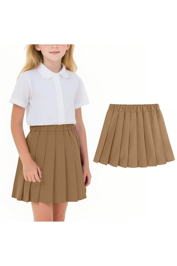 Girls Pleated Skirt Solid Sport Tennis Skorts School Uniform Skirts for Kids Children's Short Skirt Elastic Waist Flowy Skirt 2-17 Years