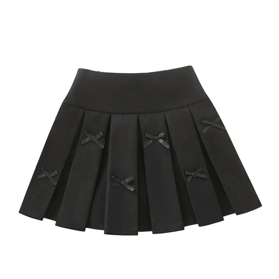 Girls Pleated Skirt with Bow Knot, Elastic Waist Swing Skort with Built-in Shorts, Kids School Uniform Mini Skirt for 3-12 Years