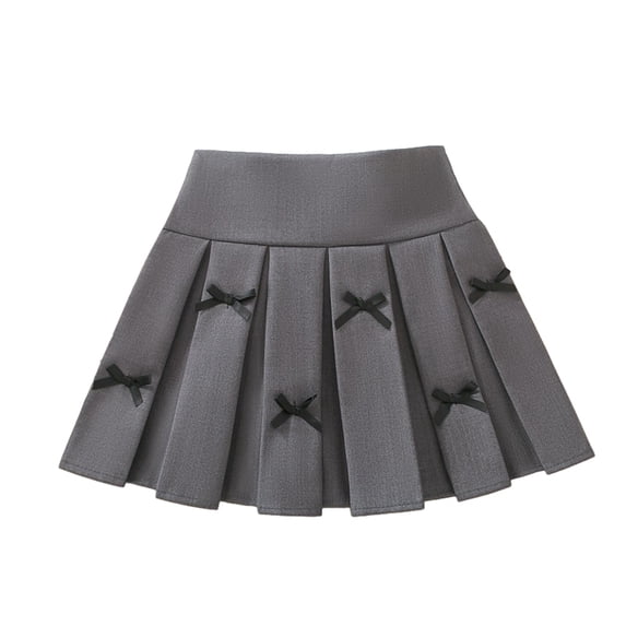 Girls Pleated Skirt with Bow Knot, Elastic Waist Swing Skort with Built-in Shorts, Kids School Uniform Mini Skirt for 3-12 Years