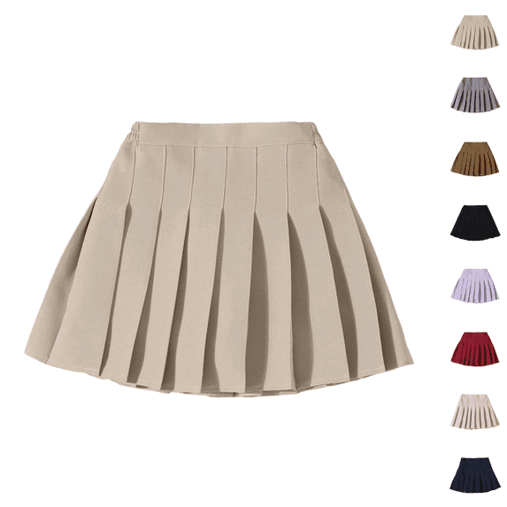 Girls Pleated Skirt with Shorts Tennis Skorts Solid School Uniform Skirts for Toddler/Big Kids Beige 3-4Y(110)