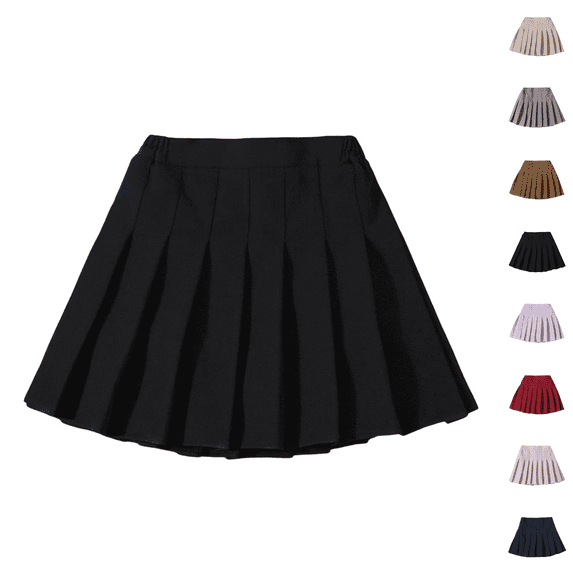 Girls Pleated Skirt with Shorts Tennis Skorts Solid School Uniform Skirts for Toddler/Big Kids Black 13-14Y(170)