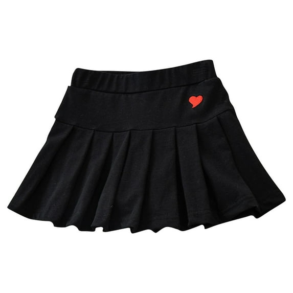 Girls Pleated Skirts Elastic High Waisted Cotton Comfort Shorts Skirt Heart Cute Casual Workout School Uniforms, Black, 12 Years