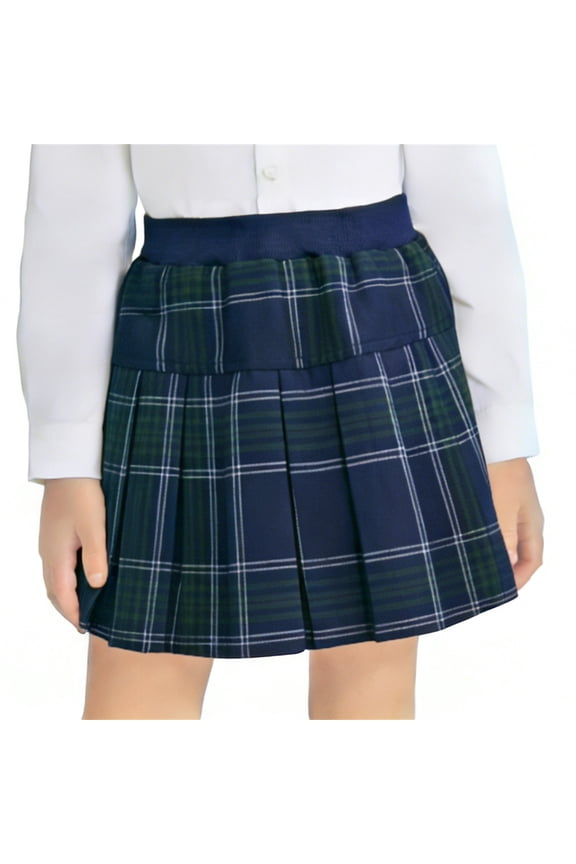 Girls' Pleated Skirts School Uniform Solid/Plaid High Waist Comfy Casual Spring Summer Mini Short Skirt (7-8 Years, Navy #A)