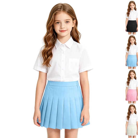 Girls' Pleated Skirts with Shorts | Elastic Waist, School Uniform Skirts, Built in Shorts, Casual, for Kids Aged 3-14Y, School, Activities, Daily Wear Blue,4-5 Years