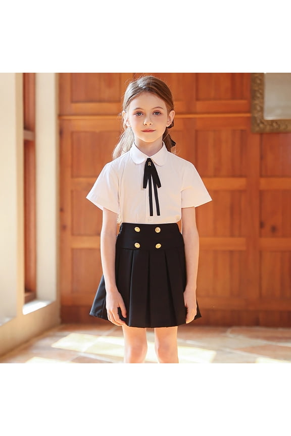 Girls Pleated Solid High Waist A Line Short Dress School Outfit For Kids Toddler Casual Summer Wear, 13-14 Years, Black