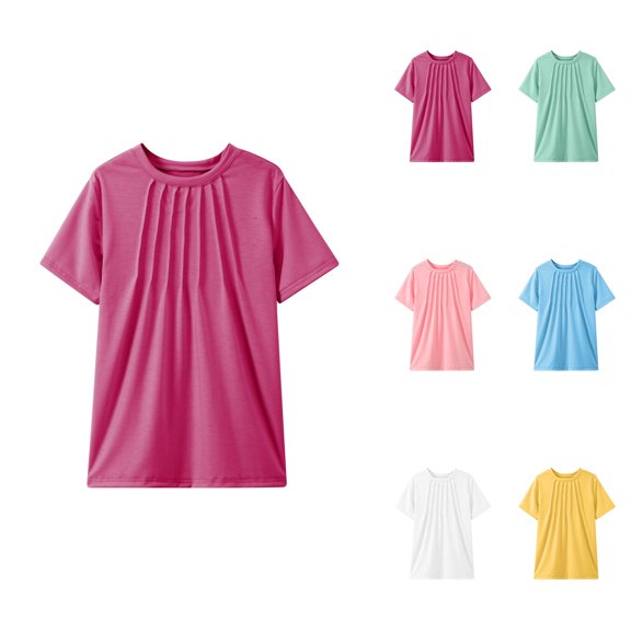 Girls Pleated T-Shirts | Kids Summer Short Sleeve Fashion Tops | Breathable Tees for Ages 5 to 14 Years