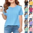 thumbnail image 1 of Girls Pleated T Shirts Short Sleeve Tops Tees (Sky Blue 10-12 Years), 1 of 9