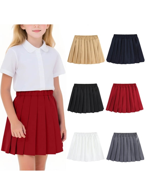 Girls' Pleated Tennis Skirt with Built-In Shorts, Kids Athletic Skater Skirt for School and Sports, Four-Season Cotton Bottom