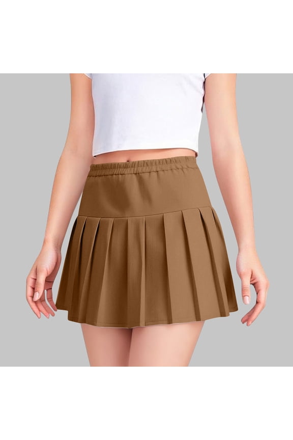 Girls Pleated Tennis Skirts Elastic High Waist Scooter Cute Golf Athletic Skort Solid Cheer School Skirts Tennis Skirts for Girls Coffee 5-6Y