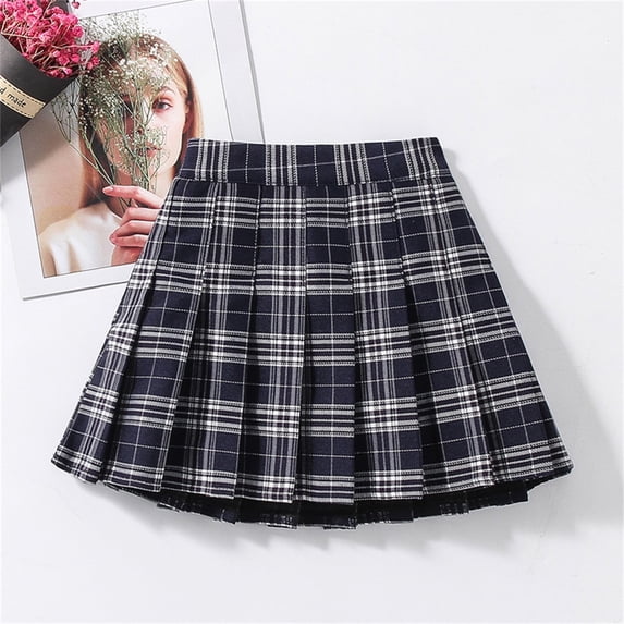 Girls Pleated Uniform Skirt High Waisted Pleated Solid Mini A-Line Skirt (Navy1 4-5 Years)