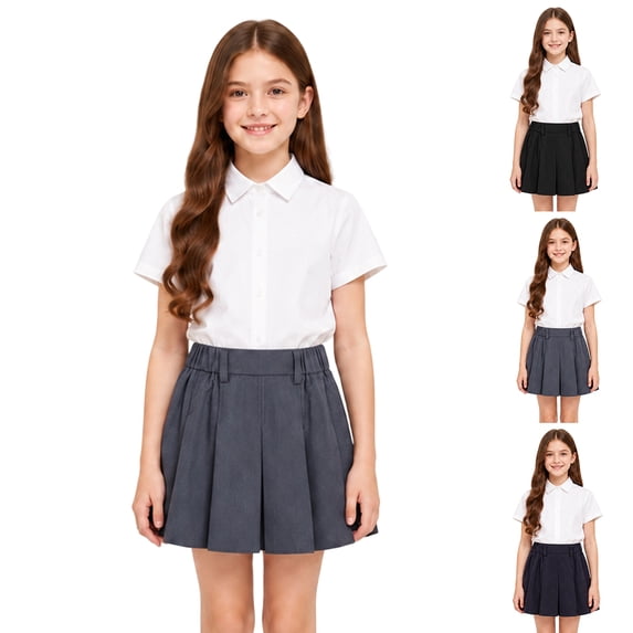 Girls Pleated Uniform Skirts with Shorts Elastic Waist Toddler Kids Cute Mini Tennis Skirt Back to School Clothes,100