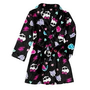 Girls Plush Black Monster High Bath Robe Skull & Heart Housecoat XS (4-5)