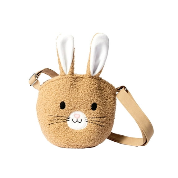 Girls Plush Brown Easter Sling Basket Bunny Purse Handbag