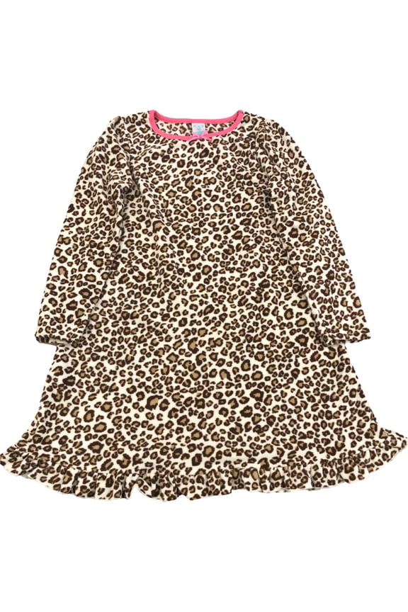 Girls Plush Brown Leopard Print Fleece Nightgown 10-12