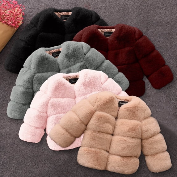 Girls Plush Faux Fur Jacket Open Front Fluffy Long Sleeve Winter Party Coat 3-4 Years Windproof Lightweight Warm Outerwear