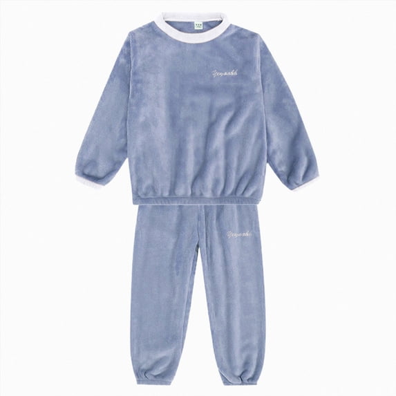 Girls Plush Fleece Pajama Set,Contrast Trim Long Sleeve Loungewear for Kids 3-4 Years