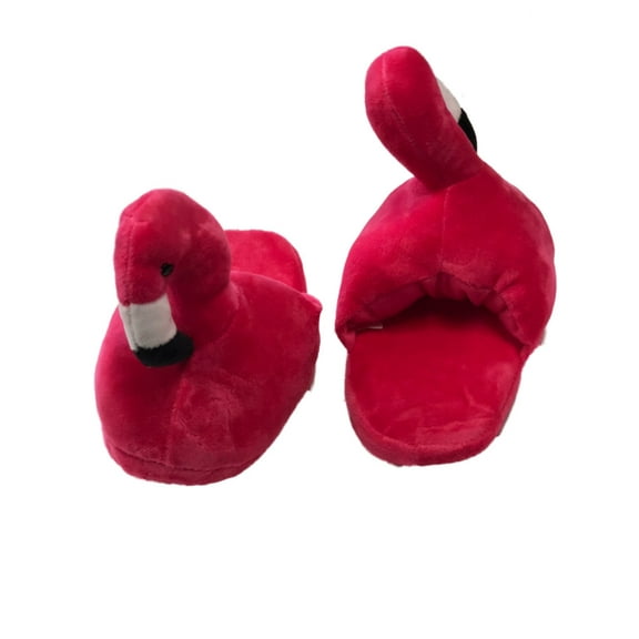 Girls Plush Hot Pink Flamingo Slippers Scuffs House Shoes Slides Large 4-5