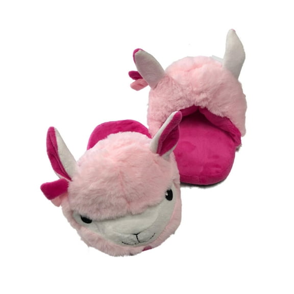 Girls Plush Pink Llama Slippers Scuffs House Shoes Slides Small (13-1)