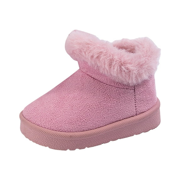 Girls' Plush Platform Ankle Boots Warm Cotton Booties Fashion Slip on Fleece Lined Short Boots Suede Winter Snow Boots Pink Size 6.5 Toddler