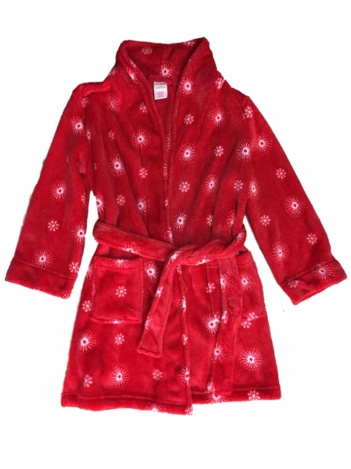 Girls Plush Red Fleece Sunburst Snowflake Bathrobe Bath Robe House Coat ...