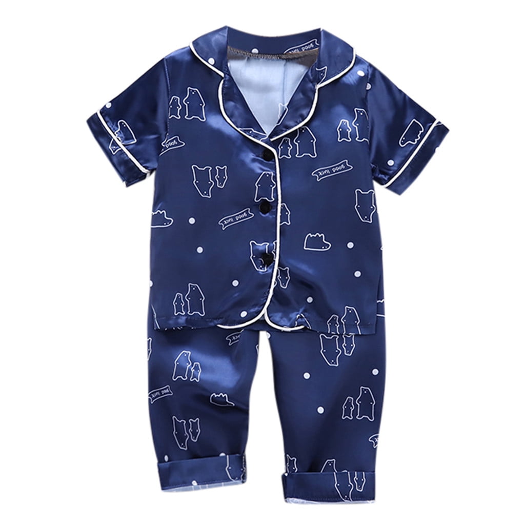 Girls Plush Robe Toddler Baby Boy Girl Short Sleeve Cartoon Tops+Pants