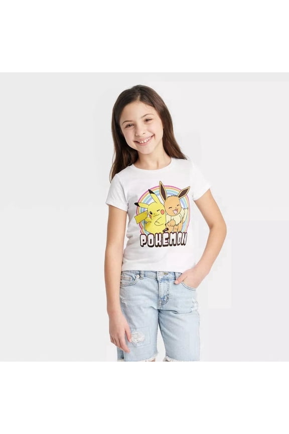 Pokemon Eevee Pikachu Graphic Short Sleeve Casual Crew Neck T-Shirts Big Girls