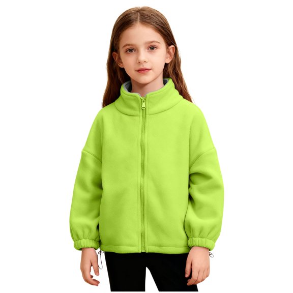 Girls Polar Fleece Jacket Fuzzy Sherpa Zip Up Stand Collar Coat Fall Winter Warm Outwear with Pockets for Kids 3-12 Years