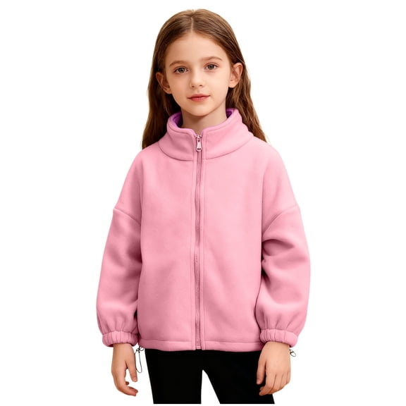 Girls Polar Fleece Jacket Fuzzy Sherpa Zip Up Stand Collar Coat Fall Winter Warm Outwear with Pockets for Kids 3-12 Years