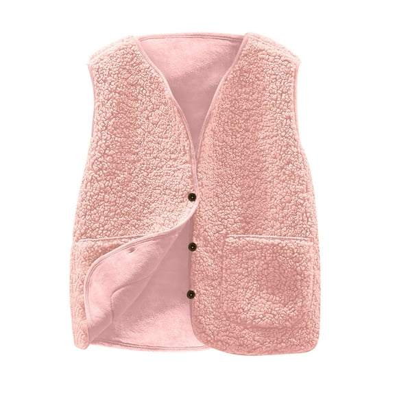 Girls Polar Fleece Vest Casual Solid Color V Neck Sleeveless Jacket Kids Fuzzy Fall Winter Outwear with Pockets 5-14 Years
