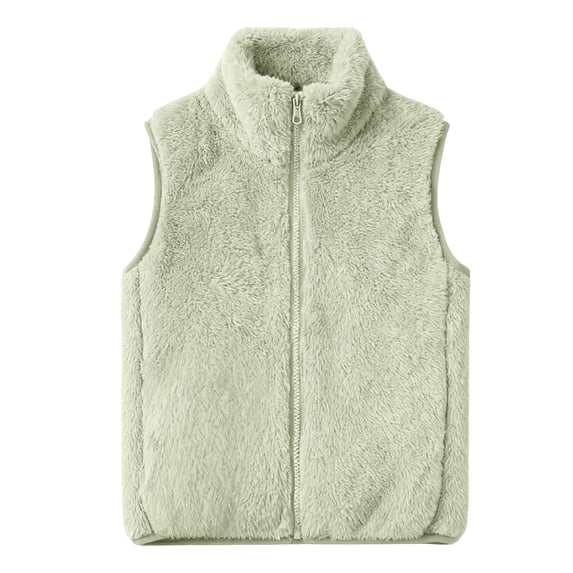 Girls Polar Fleece Vest Sleeveless Long Plush Double Fleece Jacket Warm Trendy Outerwear Stand Collar Flannel Fuzzy Waistcoat